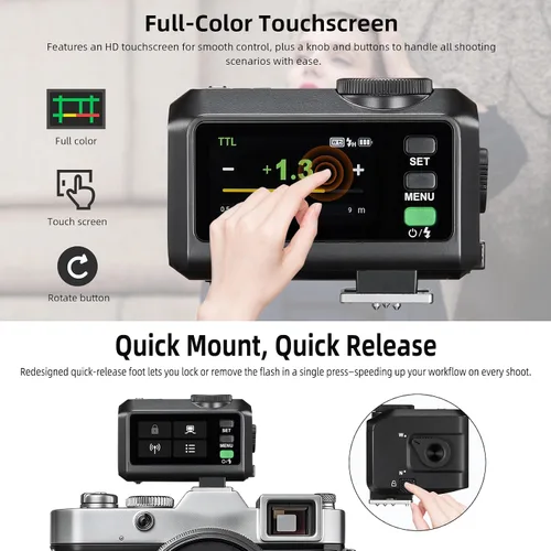 Miniatura 4 de Godox iT30Pro-C Pocket TTL Camera Flash para Canon: 2.4G inalámbrico+pantalla táctil (equivalente a disparador X3 incorporado), batería de iones