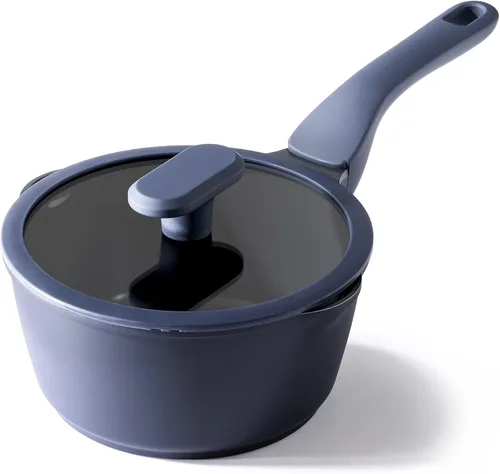 Miniatura 22 de PRICUSIS Cacerola antiadherente de cerámica con tapa, olla no tóxica de 1.3 cuartos de galón con boquillas de vertido, totalmente revestida, 100%