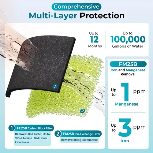 Miniatura 3 de iSpring Sistema de filtro de agua para toda la casa, reduce altamente el hierro, manganeso, cloro, sabor, olor, sistema de filtración de agua de 2