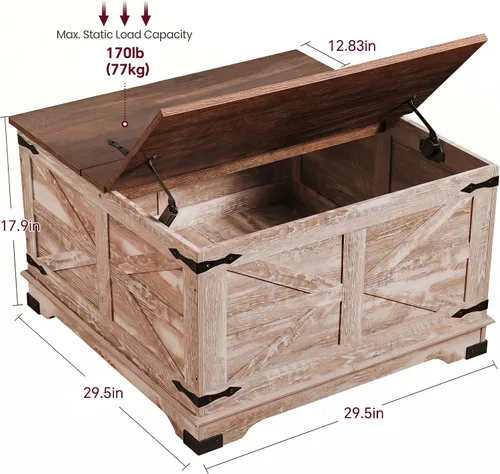 Miniatura 2 de senlin Mesa de café de casa de campo, mesa de café resistente con almacenamiento, mesa central cuadrada de madera con compartimento