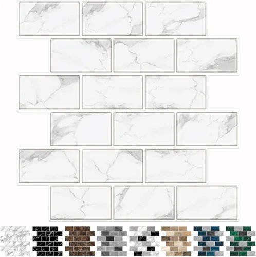 Miniatura 12 de URCOLOR 10 hojas de adhesivos para loseta en muro de cocina, azulejos autoadhesivos de 12 x 12 pulgadas estilo metro, para loseta en muro de cocina