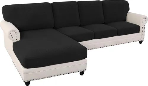 Miniatura 24 de Fundas elásticas para cojines de sofá seccional para sofá seccional izquierdo y derecho en forma de L, juego de 6 piezas para sofás seccionales