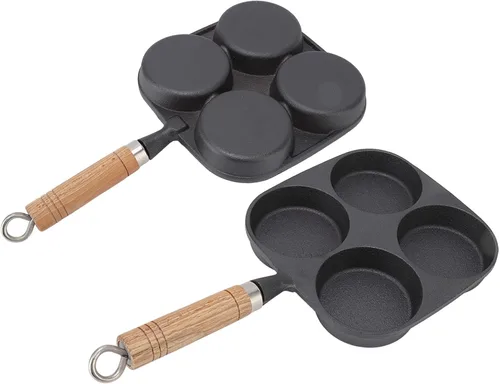 Miniatura 9 de Sartén para tortillas, sartén para huevos de 4 tazas con mango de madera para desayuno, panqueques, tortillas