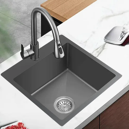 Miniatura 8 de Fregadero de cocina negro de acero inoxidable de 18 x 18 pulgadas, montaje superior, fregadero de cocina y bar, juego de fregadero de un solo tazón