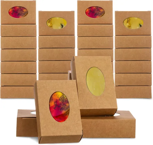 Miniatura 10 de TaoBary 100 Cajas de Jabón para Caseros, Cajas Pequeñas de Papel para Embalaje de Regalo de 3 x 3 x 1.2 Pulgadas con Ventana, Envoltorios de Regalo