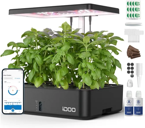 iDOO Kit de sistema de cultivo hidropónico, 12 cápsulas, regalos de Navidad para mujeres, mamá, jardín de hierbas para interiores con luz LED de