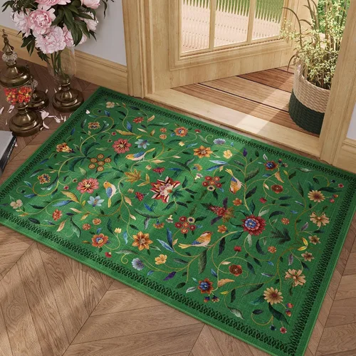 Miniatura 39 de Alfombra de entrada vintage con medallón floral de 2 x 3 pulgadas, lavable a máquina, alfombra de entrada de pelo bajo, suave, pequeña, alfombra