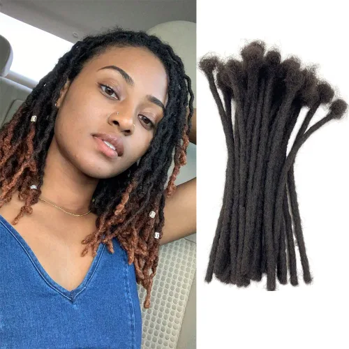 Miniatura 6 de Loc - Extensiones de cabello humano de 0.2cm de ancho, 4 pulgadas, 10 hebras de color negro natural, completamente hechas a mano, permanentes, se