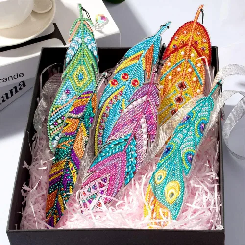 Miniatura 6 de 6 marcapáginas de pintura de diamante 5D, marcapáginas de plumas de cristal para el hogar, oficina, escuela, clase, proyecto, pintura de diamante