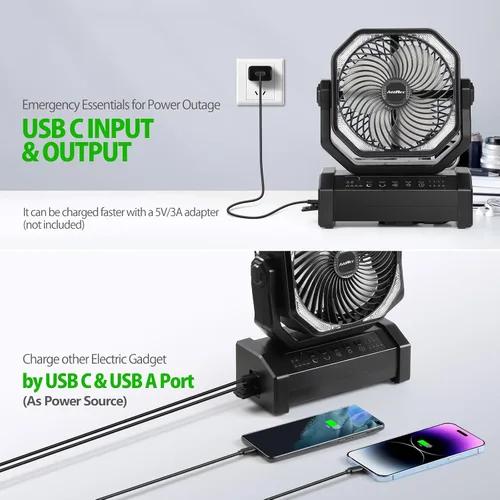 Miniatura 2 de AddAcc Ventilador de camping recargable de 20000mAh - Ventilador operado por batería con luz y control remoto, oscilación automática, temporizador