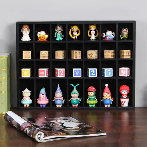 Miniatura 2 de Vitrina negra de 18 x 13 pulgadas, madera maciza montada en la pared, 28 ranuras, estante pequeño para gabinete Curio (sin puerta)
