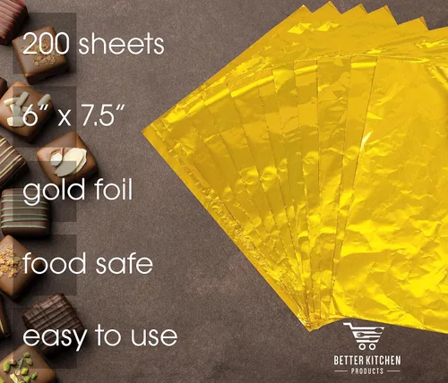 Miniatura 3 de Better Kitchen Products Envolturas de caramelo de papel de aluminio dorado, 6 x 7.5 pulgadas, parte trasera plateada, embalaje individual