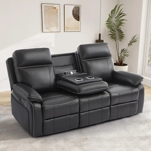 Miniatura 12 de Sofá Reclinable Eléctrico con Mesa Plegable, Sofá Reclinable Eléctrico de Cuero Transpirable, Sofá Reclinable Loveseat Eléctrico con Gris