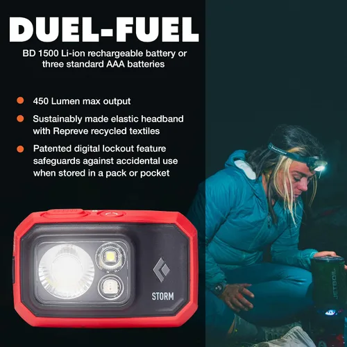 Miniatura 2 de BLACK DIAMOND Linterna frontal Storm 450 450 lúmenes de brillo Impermeable y regulable 3 pilas AAA (incluidas) Camping, Senderismo, Correr