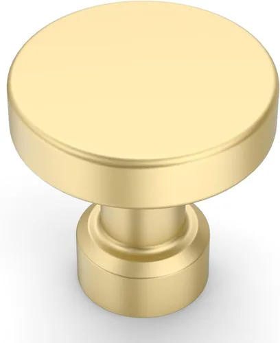 Miniatura 10 de Amerdeco - Paquete de 10 pomos de cocina de latón cepillado para armarios con un solo orificio, tiradores redondos dorados para cajones, pomos