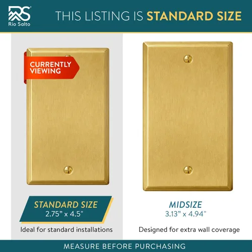 Miniatura 4 de Rio Salto BRASS Deco Collection - Placa de pared ciega de metal dorado de tamaño estándar, cubierta de salida resistente a la corrosión para Placa