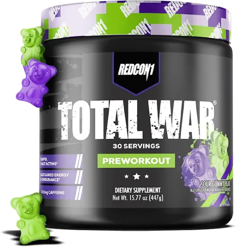 Miniatura 32 de REDCON1 Total War - Suplemento para antes del entrenamiento, Uva - Preentrenamiento con cafeína de acción rápida para hombres + mujeres con beta