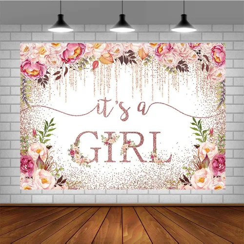 Sendy Telón de fondo de baby shower de oro rosa de 7 x 5 pies para niñas, con texto en inglés "It's a Girl", fondo de fotografía para baby shower,