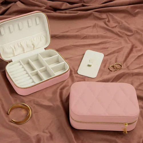 Miniatura 2 de KAMIER Cajas de joyería pequeñas para mujer caja organizadora de joyas de terciopelo para aretes anillos collares bonita caja de joyería