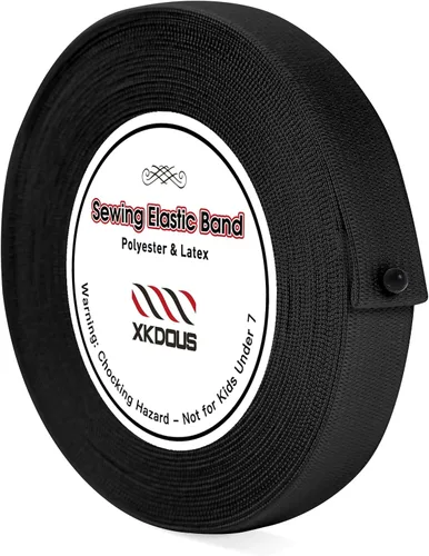 XKDOUS Banda elástica para costura, 0.6 pulgadas, 14 yardas, bandas elásticas de punto negro para coser cintura ropa y pantalones de cintura, alta