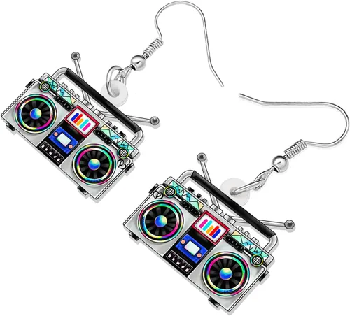 Miniatura 2 de Aretes de radio acrílicos vintage de los años 80 y 90, joyería retro para mujer, accesorios nostálgicos, regalos