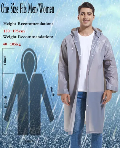 Miniatura 4 de 2 piezas de ponchos de lluvia reutilizables para adultos, abrigos de lluvia para adultos, chaquetas de lluvia, impermeables para hombres y mujeres