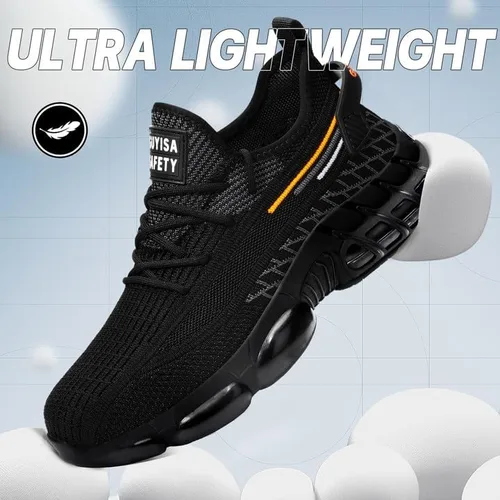 Miniatura 6 de BAIYIJIA Zapatos de punta de acero para hombre, zapatos de trabajo antideslizantes para construcción con amortiguación de aire, zapatos