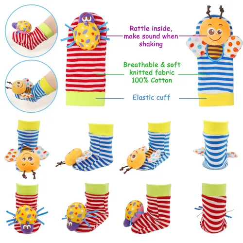 Miniatura 3 de Sonajeros de muñeca para bebés de 0 a 6 meses, calcetines para pies y piernas, tobillos, brazos, mano, pulsera, agitador para niños y niñas de 6 a