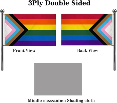 Miniatura 2 de Jayus Bandera de arco iris de doble cara inclusive Progress Pride de 2 x 3 para exteriores, banderas de arcoíris LGBTQ resistentes con 2 ojales
