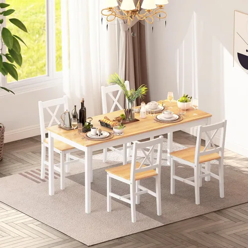 Miniatura 6 de soges Juego de sillas de mesa de comedor de cocina para 4, mesa de comedor de madera de pino de 42.5 pulgadas con 4 sillas, juego de sillas de mesa