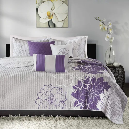 Madison Park Lola Juego de colcha 100 % algodón, informal, floral, puntadas en canal, 365 días, ligero, colcha, almohadas decorativas, fundas, Lola