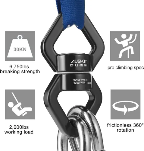 Miniatura 4 de Girar y Girar Negro, Dispositivo de Rotación Más Seguro de 30 KN, Accesorio para Colgar