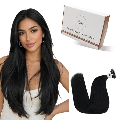 Miniatura 33 de Hetto Extensiones de cabello humano con nano cuentas, balayage, extensiones de cabello humano, color negro degradado a plateado, extensiones