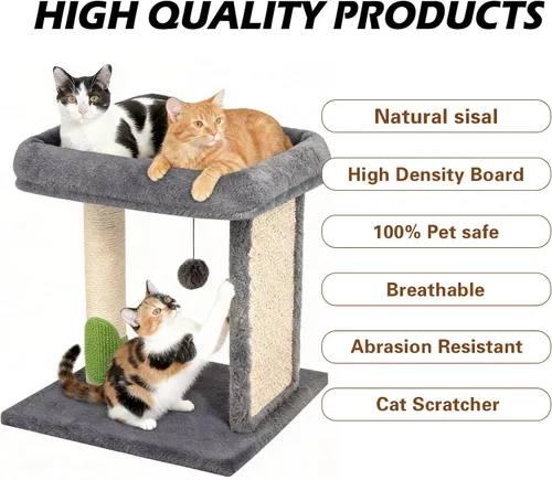 Miniatura 5 de Poste rascador para gatos pequeño con auto peluquero para gatos, cama superior de 17.3 x 13.4 pulgadas de ancho, poste de rascador natural y bola