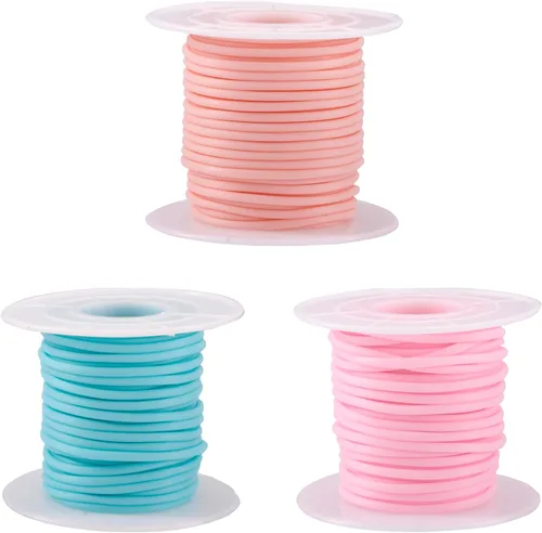 Miniatura 32 de FASHEWELRY 3 rollos de cables de goma huecos para tejer, cable de peluquero de 0.079 pulgadas (0.079 in), cables de silicona para tejer puntada