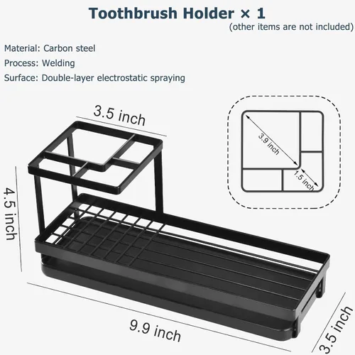 Miniatura 2 de MYITYARD Soportes para cepillos de dientes para baños, organizador de cepillo de dientes de metal resistente a la oxidación con 4 ranuras y drenaje