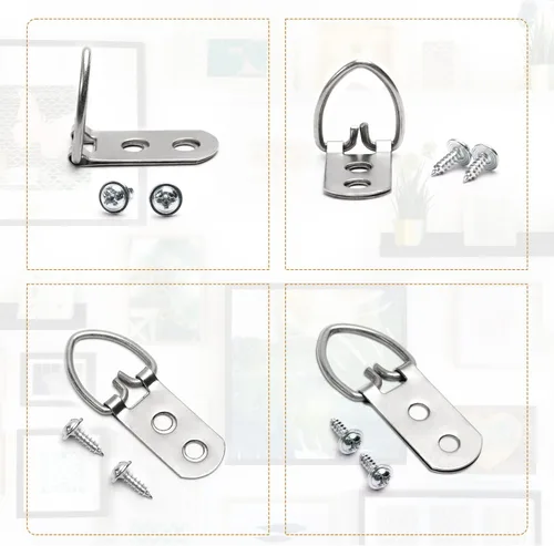 Miniatura 4 de 50 piezas de accesorios para colgar fotos, anillos en D resistentes, kit para colgar cuadros con tornillos, niquelado, anillos en D de metal