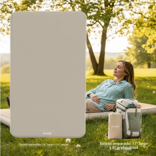Miniatura 4 de Freein Colchoneta de dormir de 4 pulgadas, colchón inflable con soporte firme de 7 PSI, tienda portátil de inflado rápido y cama de campamento