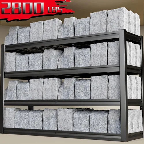 Miniatura 4 de Estantería de garaje resistente de 68 pulgadas de ancho, estantes de almacenamiento profundo de 4 niveles, estantes de garaje de metal negro