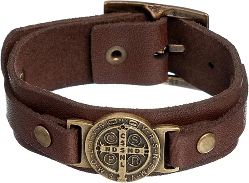 Miniatura 2 de Intercession Pulsera de protección de cuero genuino de San Benito, fabricada en Brasil, Madera