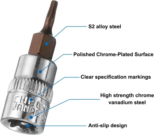 Miniatura 5 de uxcell 3 unidades de 1/4 pulgadas x T8 Torx broca zócalo, brocas de acero S2 CR-V, 1.496 in de longitud, uso con llave de trinquete, barra