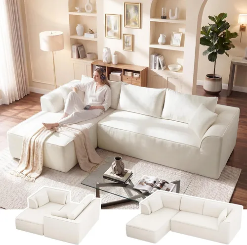 Miniatura 33 de Vesgantti 106" Boneless Couch with Chaise, U Shaped Deep Seat Comfy Cloud Modular Sofa Chenille Memory Foam Sectional Couches for Living Room
