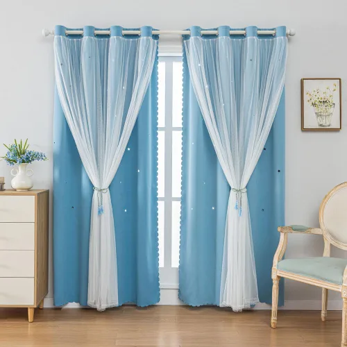 Miniatura 6 de Cortinas Opacas de Arcoíris Ombré para Dormitorio de Niñas, Sala de Estar, Rayas Oscurecedoras de Doble Capa con Cortes de Estrellas, Decoración