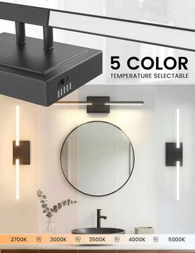 Miniatura 3 de NIORSUN Lámpara de baño moderna de 24 pulgadas, 24 W, 5CCT, regulable, luces LED negras sobre espejo, luces de tocador para baño, espejo de baño