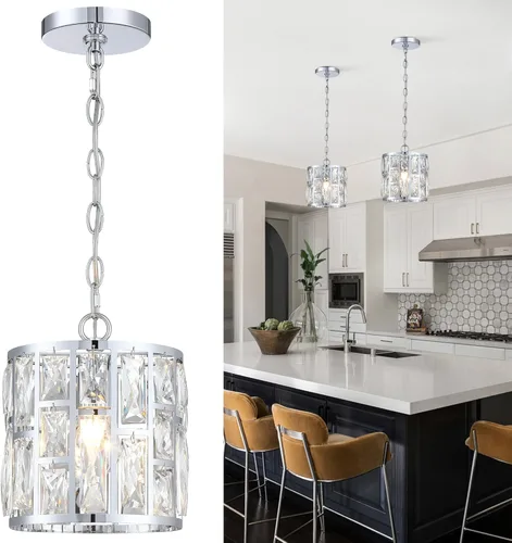 Miniatura 23 de MEXO Lámpara Colgante de Cristal Moderna Accesorio de Iluminación Paquete de 2 con Acabado Dorado Iluminación Colgante Candelabro de Cristal