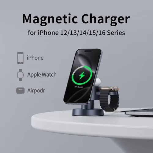 Miniatura 3 de Estación de carga inalámbrica magnética 4 en 1, carga rápida de 15 W con luz nocturna ajustable para soporte de cargador MagSafe, cargador