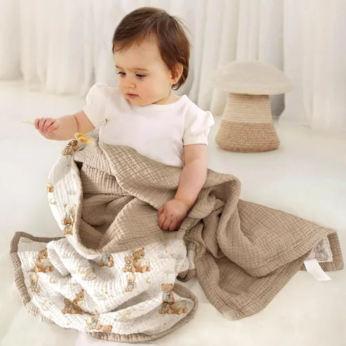 Miniatura 2 de lulumoon Manta de muselina neutra para bebé, ropa de cama de algodón transpirable para cuna para niños pequeños, 4 capas suaves y ligeras