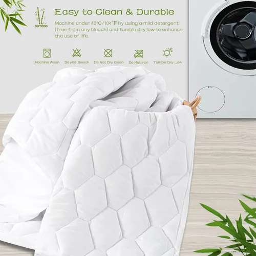 Miniatura 6 de GRT Protector de colchón Queen impermeable, rayón de bambú, almohadilla de colchón acolchada ajustable refrescante, cubierta de colchón impermeable