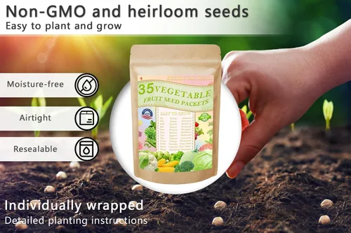 Miniatura 6 de Kit de semillas de frutas para plantar sin OMG y reliquia, 35 variedades de semillas para plantar verduras, 10 marcadores de plantas