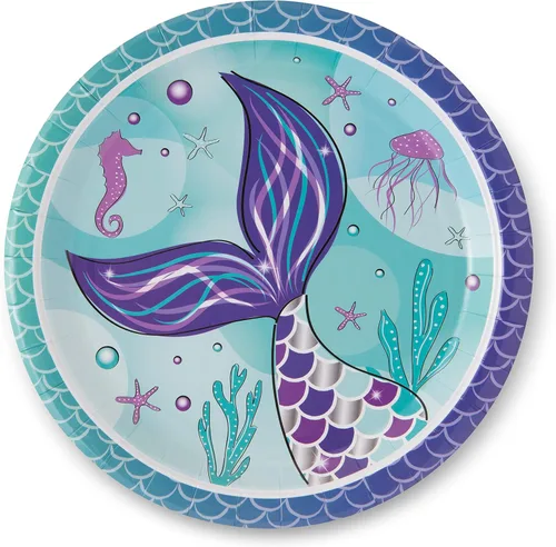 Miniatura 5 de Royal Bluebonnet Platos de fiesta de sirena – 24 juegos de platos de papel de sirena púrpura y suministros de servilletas, productos de papel